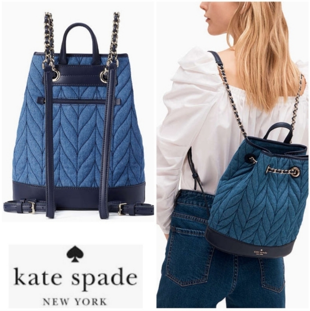 KATE SPADE BRIAR LANE QUILTED DENIM BACKPACK excellent condition - Picture 2 of 12